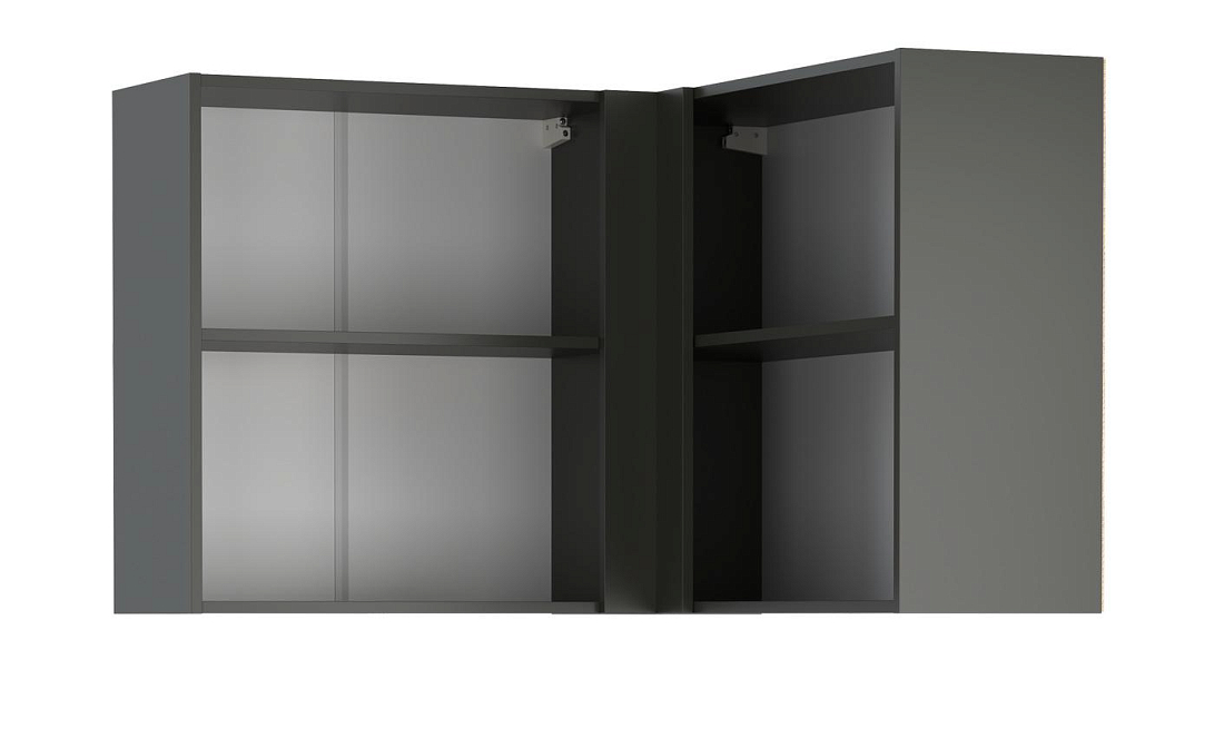 Шкаф навесной угловой Римини диамант серый/ДВПО белый/ПВХ графит/профиль ПВХ графит