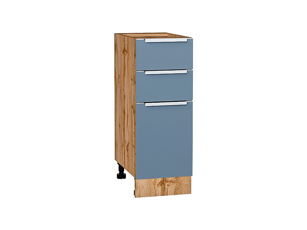 Шкаф нижний с 3-мя ящиками Фьюжн (816х300х480) Дуб Вотан/silky blue
