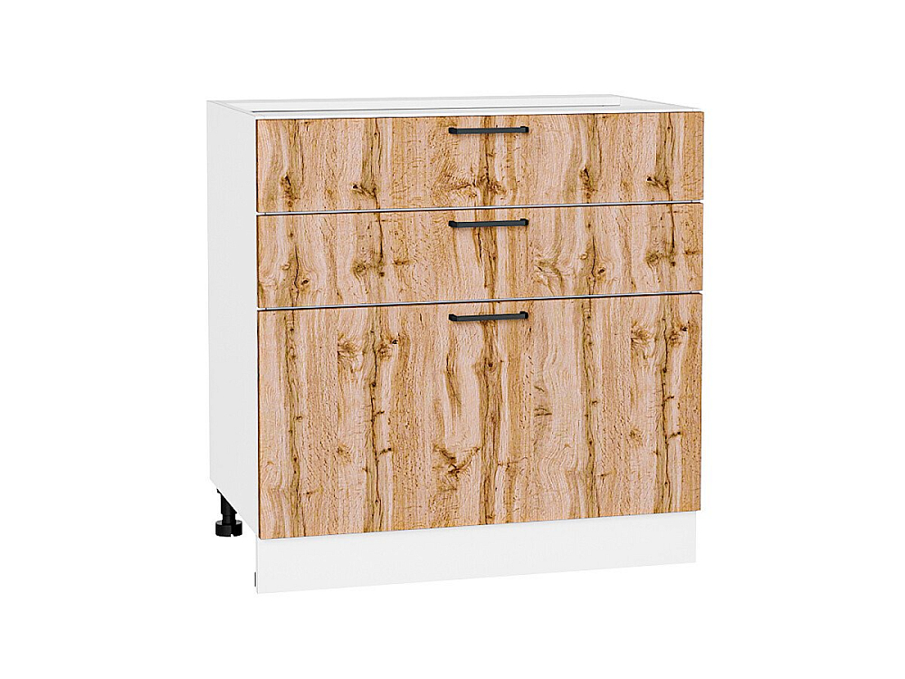 Шкаф нижний с 3-мя ящиками Флэт (816х800х478) Белый/wotan oak 2s
