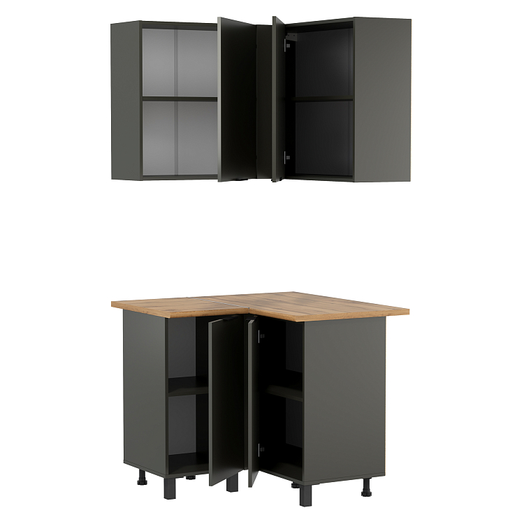 Кухня Венера угловая ЛДСП диамант серый/фасад ЛДСП диамант серый/столешница дуб вотан/ДВПО белый