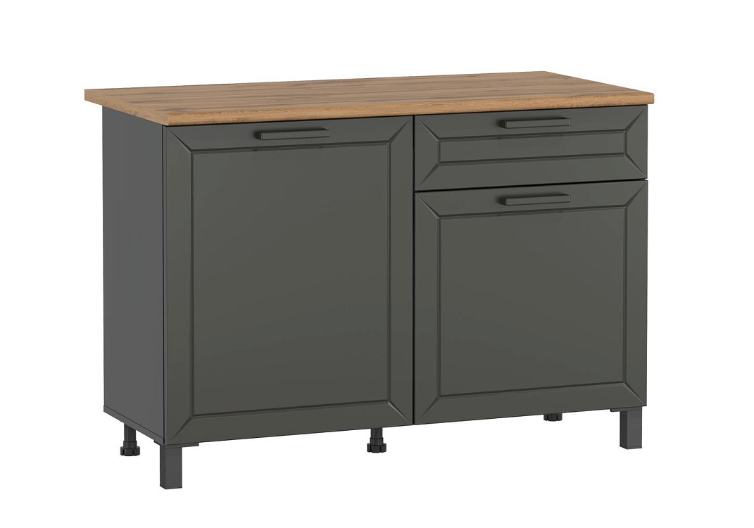 Шкаф Мадрид (1200) диамант серый/столешница дуб вотан/ДВПО белый/ПВХ графит