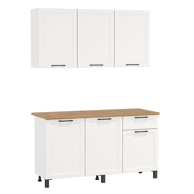 Шкаф Римини (1500) белый/столешница дуб вотан/ДВПО белый/ПВХ белый О/профиль ПВХ белый О