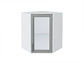 Шкаф верхний угловой остекленный Сканди (716х600х600) Белый/grey softwood