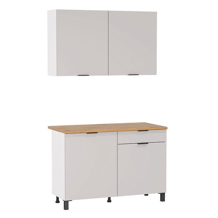 Кухня Венера (1200) ЛДСП белый/фасад ЛДСП кашемир/столешница дуб вотан/ДВПО белый