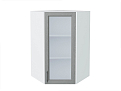 Шкаф верхний угловой остекленный Сканди (920х600х600) Белый/grey softwood