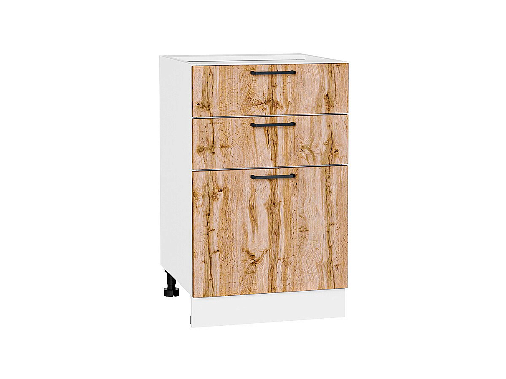 Шкаф нижний с 3-мя ящиками Флэт (816х500х478) Белый/wotan oak 2s