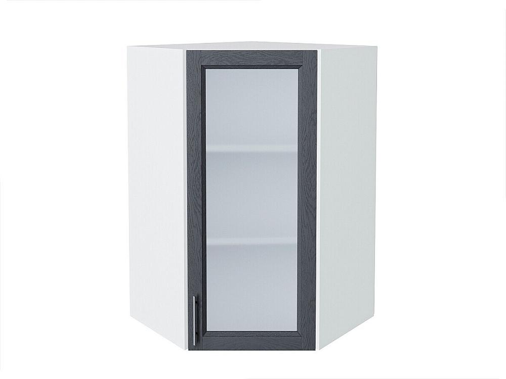 Шкаф верхний угловой остекленный Сканди (920х600х600) Белый/graphite softwood