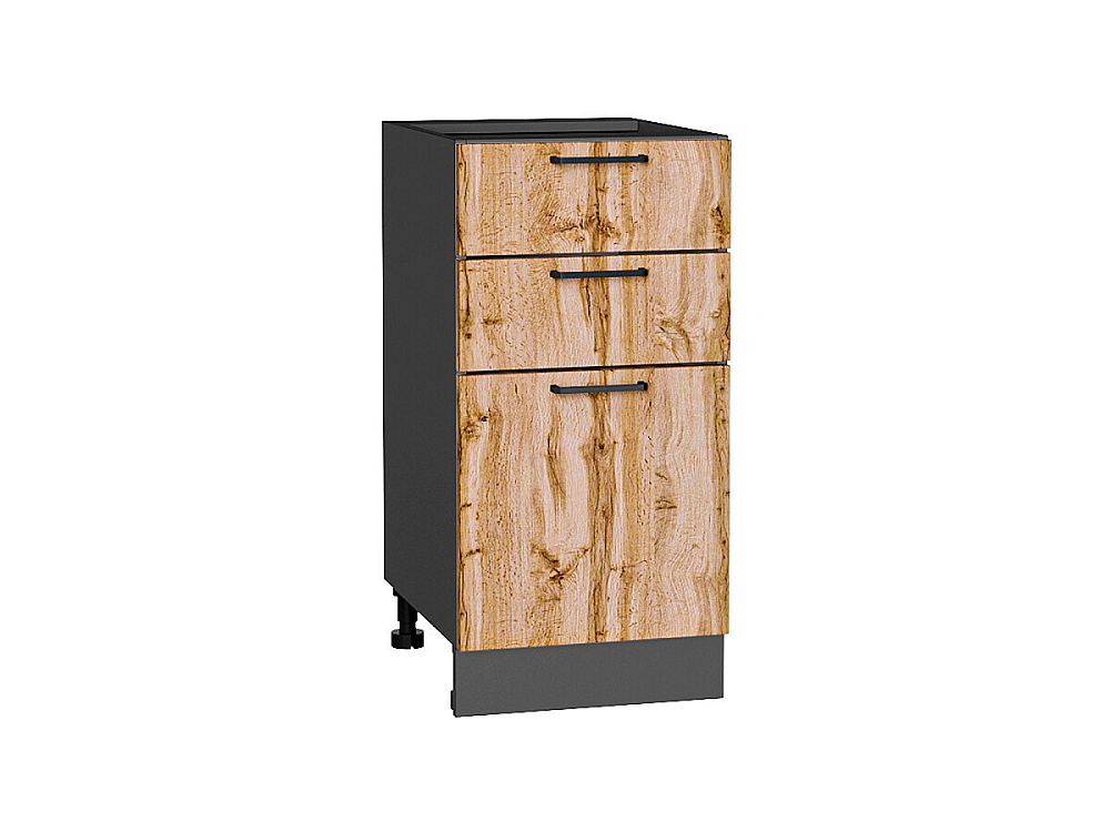Шкаф нижний с 3-мя ящиками Флэт (816х400х478) graphite/wotan oak 2s