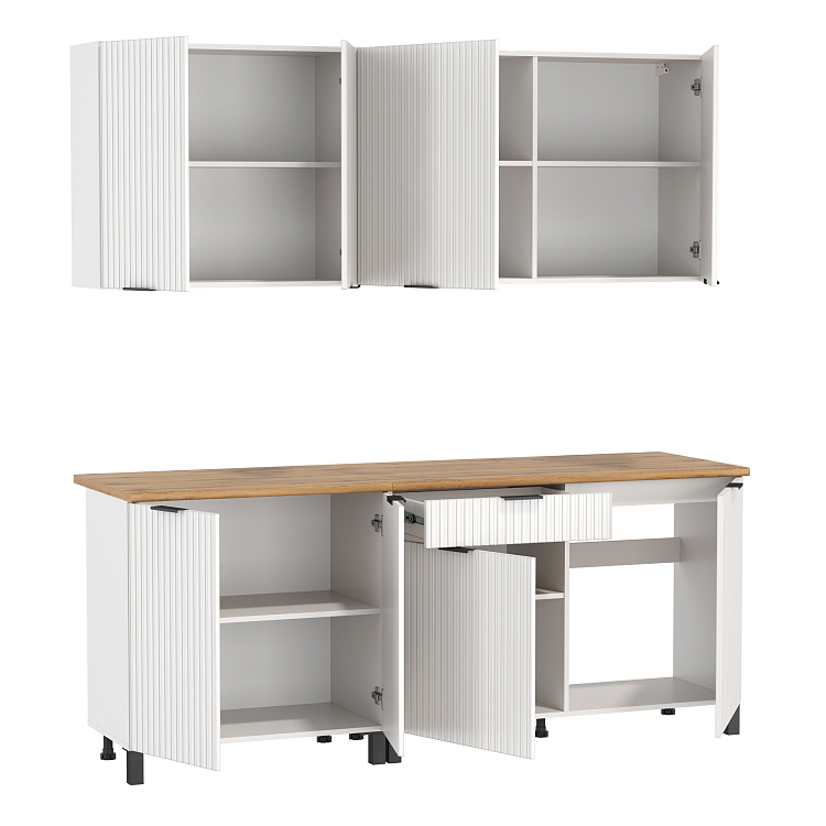 Кухня Венера (2000) МДФ белый/фасад МДФ ПВХ белый фрезерованный/столешница дуб вотан/ДВПО белый