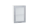 Шкаф верхний с 1-ой остекленной дверцей Валерия-М (716х500х318) Белый/Серый металлик дождь светлый