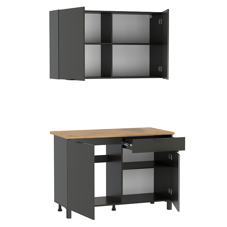 Кухня Венера (1200) ЛДСП диамант серый/фасад ЛДСП диамант серый/столешница дуб вотан/ДВПО белый