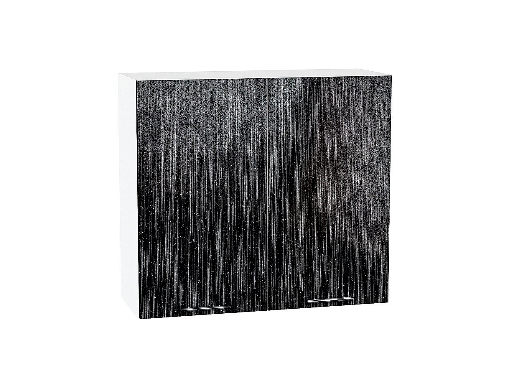 Шкаф верхний с 2-мя дверцами Валерия-М (716х800х318) Белый/Черный металлик дождь