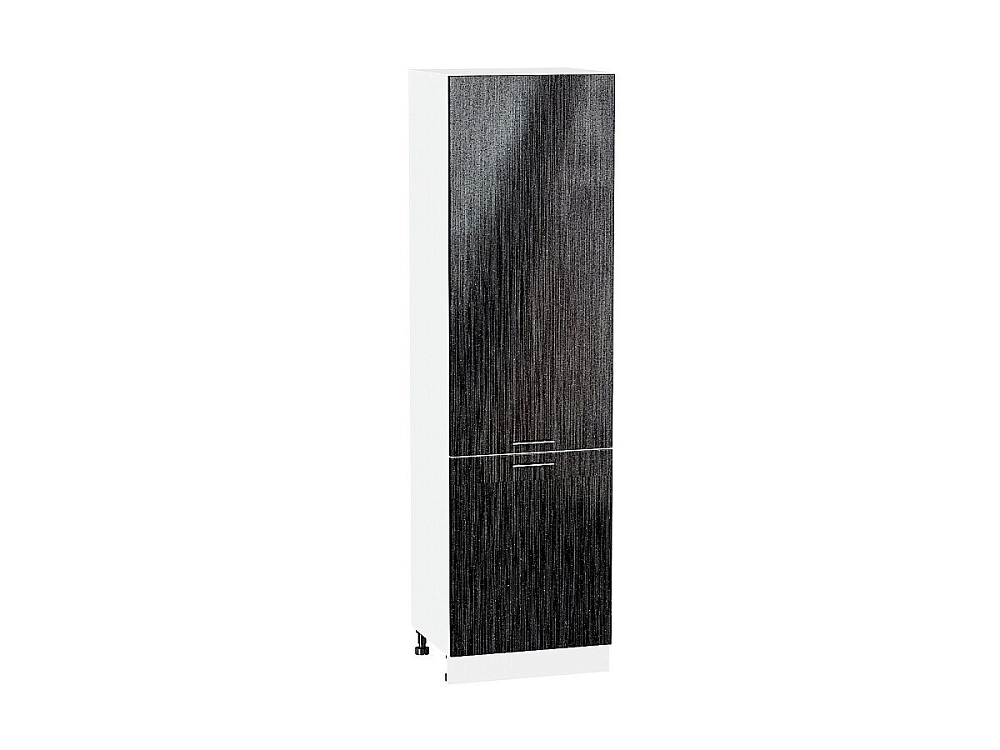 Шкаф пенал с 2-мя дверцами Валерия-М 600 (для верхних шкафов высотой 720) (2132х600х574) Белый/Черный металлик дождь
