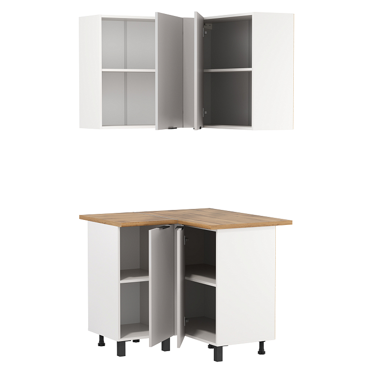 Кухня Венера угловая ЛДСП белый/фасад ЛДСП кашемир/столешница дуб вотан/ДВПО белый