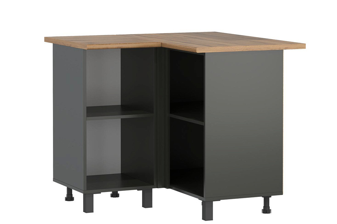 Шкаф угловой Римини диамант серый/столешница дуб вотан/ДВПО белый/ПВХ графит/профиль ПВХ графит