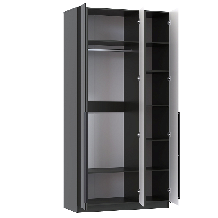 Шкаф для одежды 67.12 Брандо (3-х дв.) (h2400) МДФ New диамант серый/ДВПО белый/фасад МДФ ПВХ графит/ручка l1000 металл черный