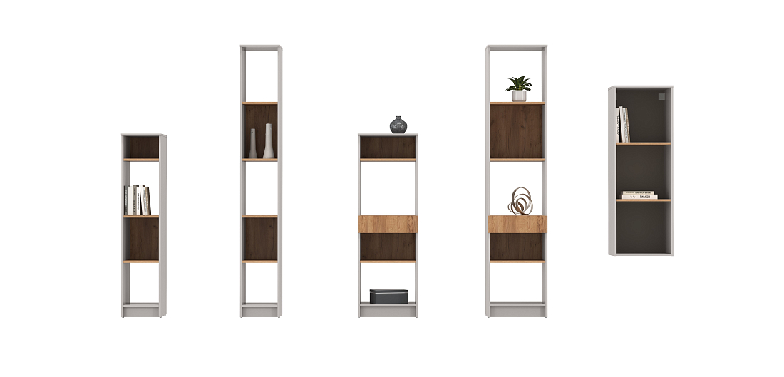 Стеллаж 89.21 Прайм (высокий с ящиком) кашемир/дуб золотой/ДВПО серый камень