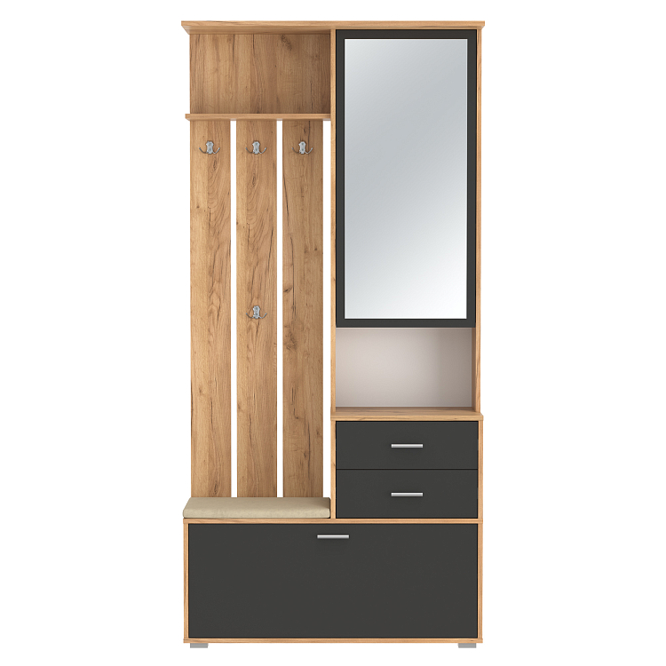 Шкаф для прихожей 65.08 Антре с зеркалом дуб золотой/диамант серый/ДВПО белый/ткань велюр forward 910 крем