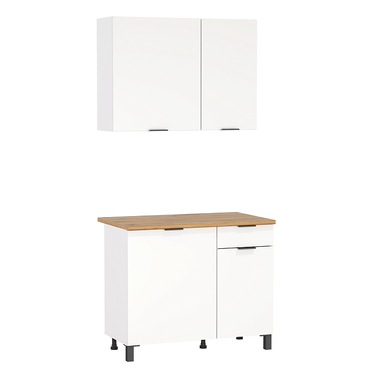 Кухня Венера (1000) ЛДСП белый/фасад ЛДСП белый/столешница дуб вотан/ДВПО белый