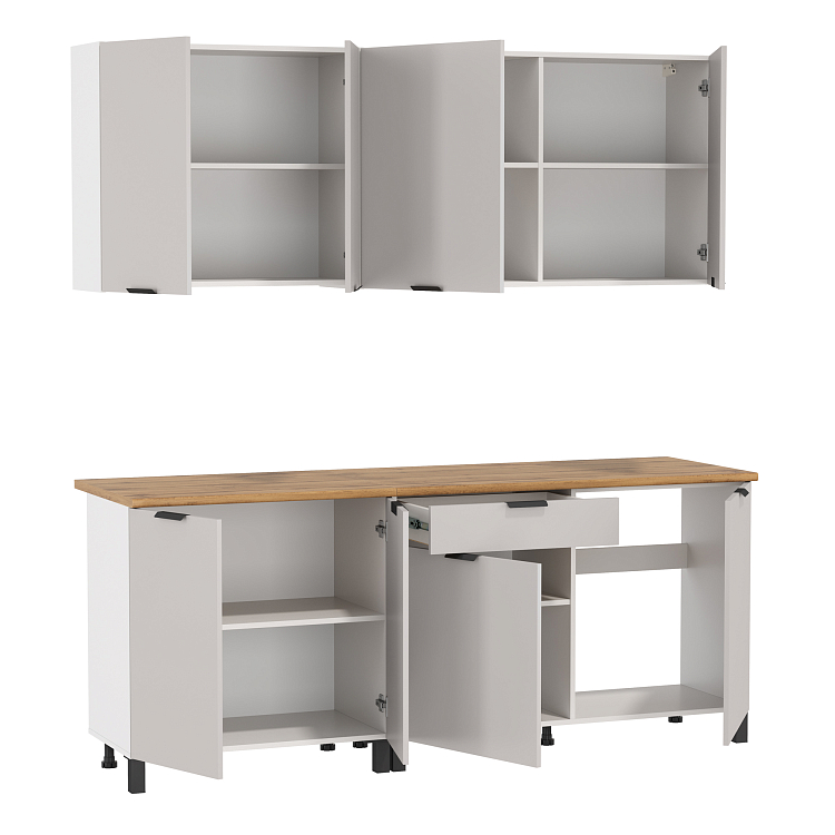 Кухня Венера (2000) ЛДСП белый/фасад ЛДСП кашемир/столешница дуб вотан/ДВПО белый