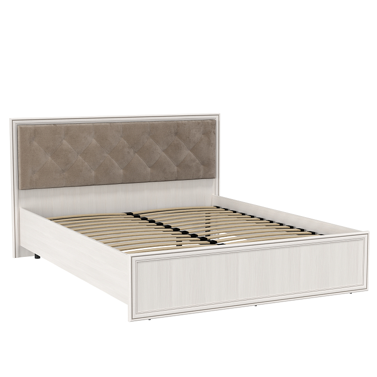 Кровать 06.02-03 Габриэлла (1600) с ортопедическим осн. вудл. крем./пр.Аруша венге с пат./ткань велюр fresh хумус