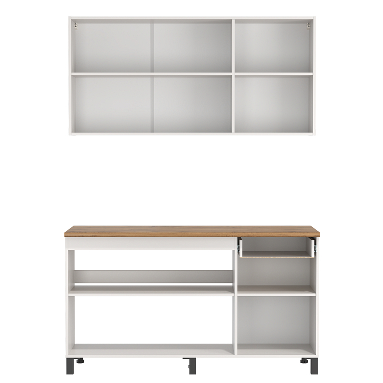 Кухня Римини (1500)  белый/столешница дуб вотан/ДВПО белый/ПВХ белый О/профиль ПВХ белый О