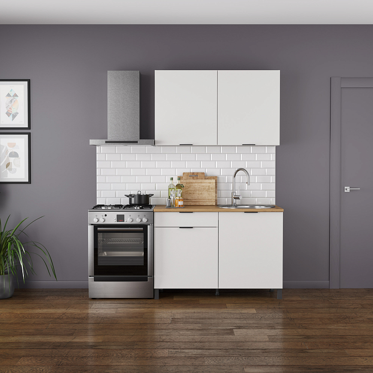 Кухня Венера (1200) ЛДСП белый/фасад ЛДСП белый/столешница дуб вотан/ДВПО белый