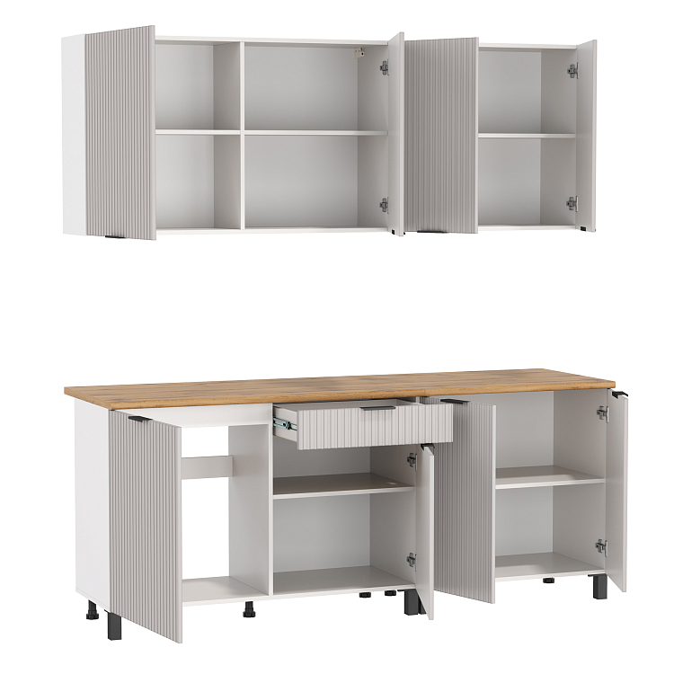 Кухня Венера (2000) МДФ белый/фасад МДФ ПВХ кашемир фрезерованный/столешница дуб вотан/ДВПО белый