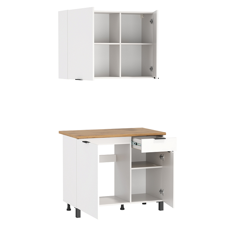 Шкаф Венера (1000) ЛДСП белый/фасад ЛДСП белый/столешница дуб вотан/ДВПО белый