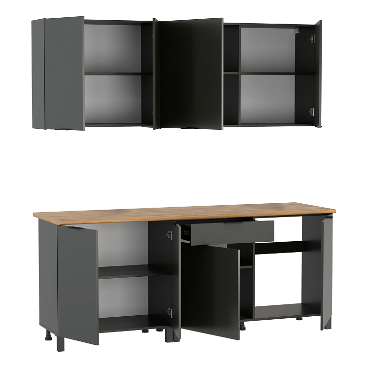 Кухня Венера (2000) ЛДСП диамант серый/фасад ЛДСП диамант серый/столешница дуб вотан/ДВПО белый