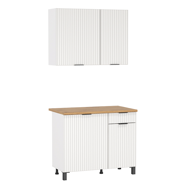 Кухня Венера (1000) МДФ белый/фасад МДФ с ПВХ белый матовый фрезерованный/столешница дуб вотан/ДВПО белый