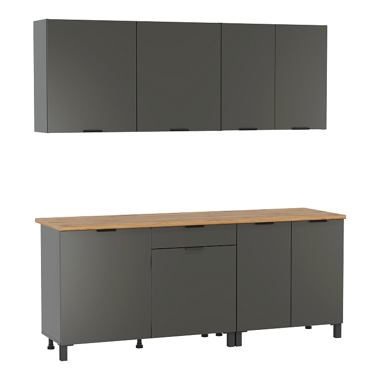 Кухня Венера (2000) ЛДСП диамант серый/фасад ЛДСП диамант серый/столешница дуб вотан/ДВПО белый