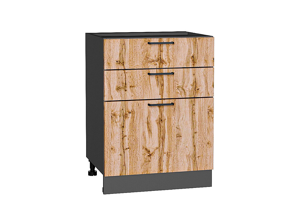 Шкаф нижний с 3-мя ящиками Флэт (816х600х478) graphite/wotan oak 2s
