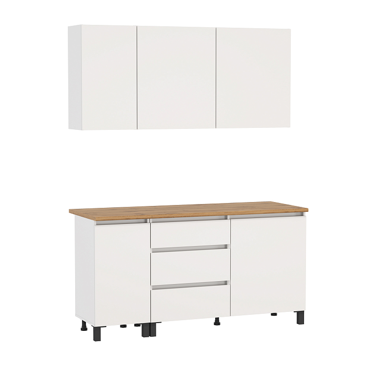 Кухня София (1600) белый/белый/столешница дуб вотан/ДВПО белый