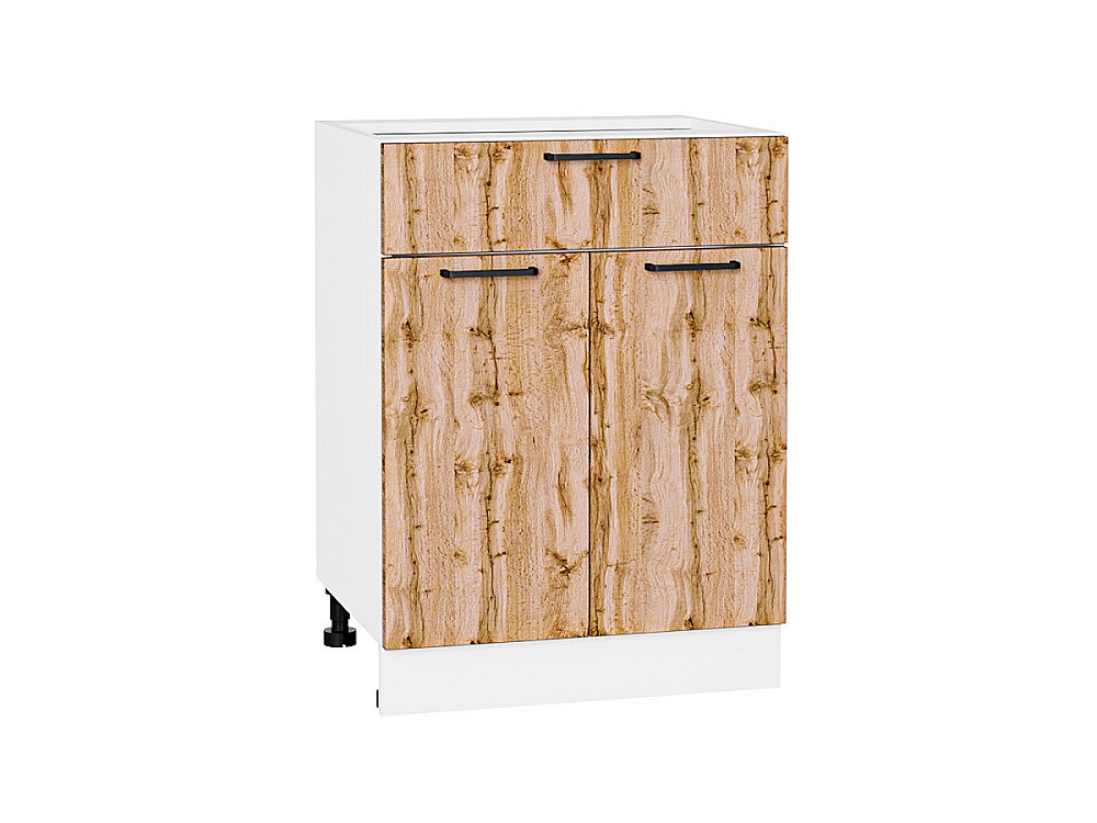 Шкаф нижний с 2-мя дверцами и ящиком Флэт (816х600х478) Белый/wotan oak 2s