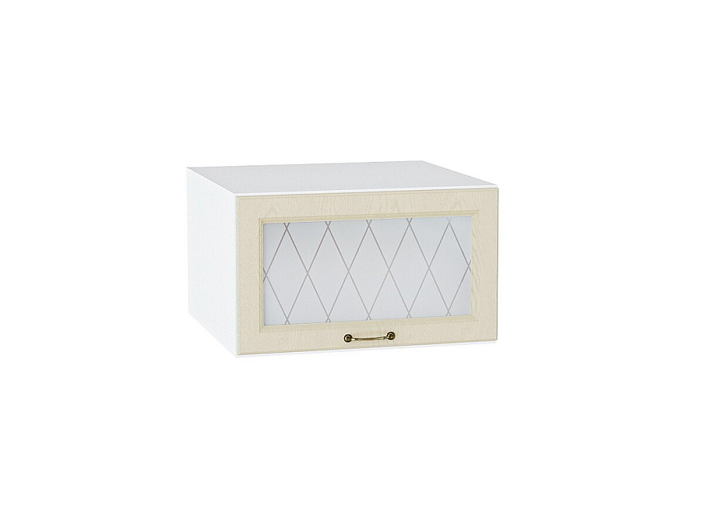 Шкаф верхний горизонтальный остекленный с увеличенной глубиной Ницца (358х600) Белый/Дуб крем