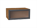 Шкаф верхний горизонтальный остекленный глубокий Сканди (358х800х576) Дуб Вотан/graphite softwood