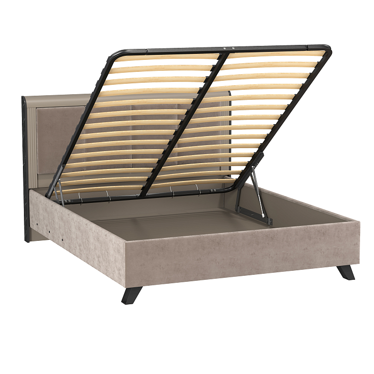 Кровать двойная 76.14 Фиделия (ш.1600) с подъемным мех. серый камень/мрамор черный/ПВХ серый камень/профиль masa decor серый камень/ткань велюр тенерифе хумус