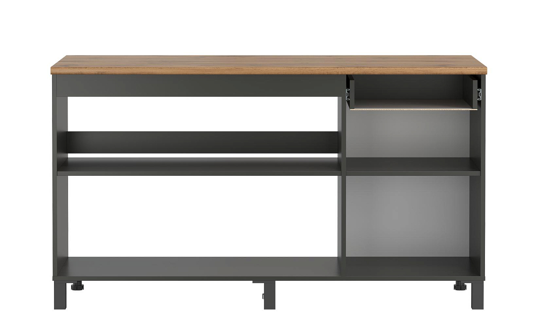 Шкаф Римини (1500) диамант серый/столешница дуб вотан/ДВПО белый/ПВХ графит/профиль ПВХ графит