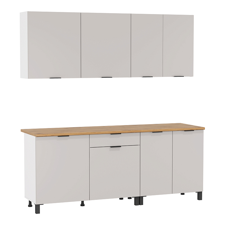 Кухня Венера (2000) ЛДСП белый/фасад ЛДСП кашемир/столешница дуб вотан/ДВПО белый