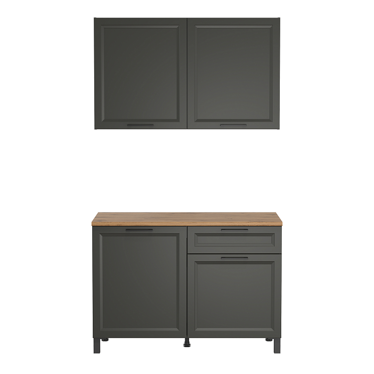 Шкаф навесной Римини (1200) диамант серый/ДВПО белый/ПВХ графит/профиль ПВХ графит