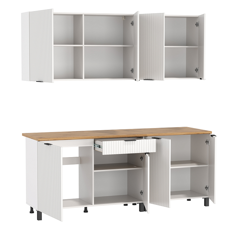 Кухня Венера (2000) МДФ белый/фасад МДФ ПВХ белый фрезерованный/столешница дуб вотан/ДВПО белый