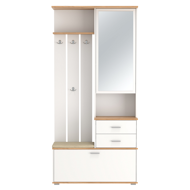 Шкаф для прихожей 65.08 Антре с зеркалом белый/дуб золотой/ДВПО белый/ткань велюр forward 910 крем
