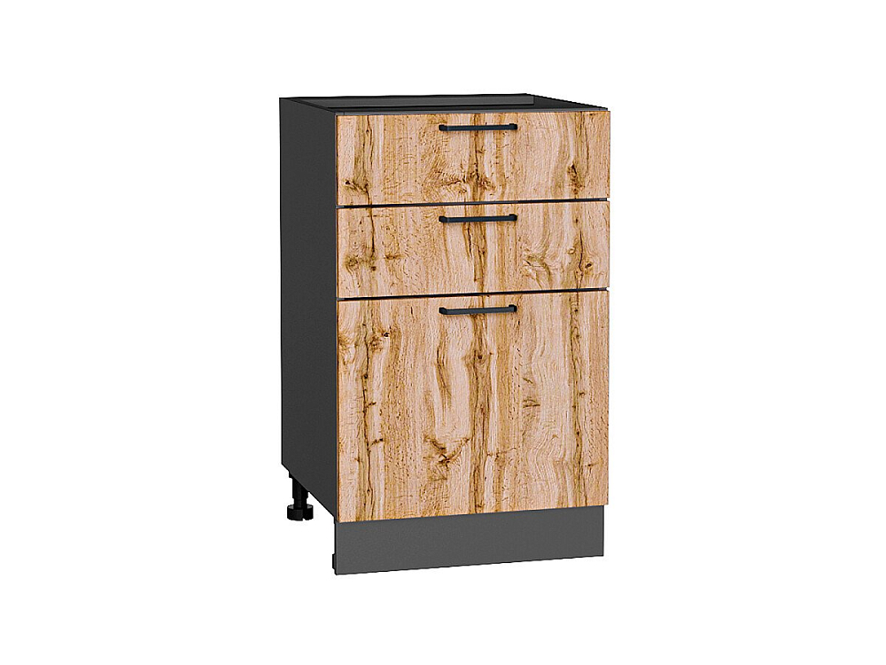Шкаф нижний с 3-мя ящиками Флэт (816х500х478) graphite/wotan oak 2s