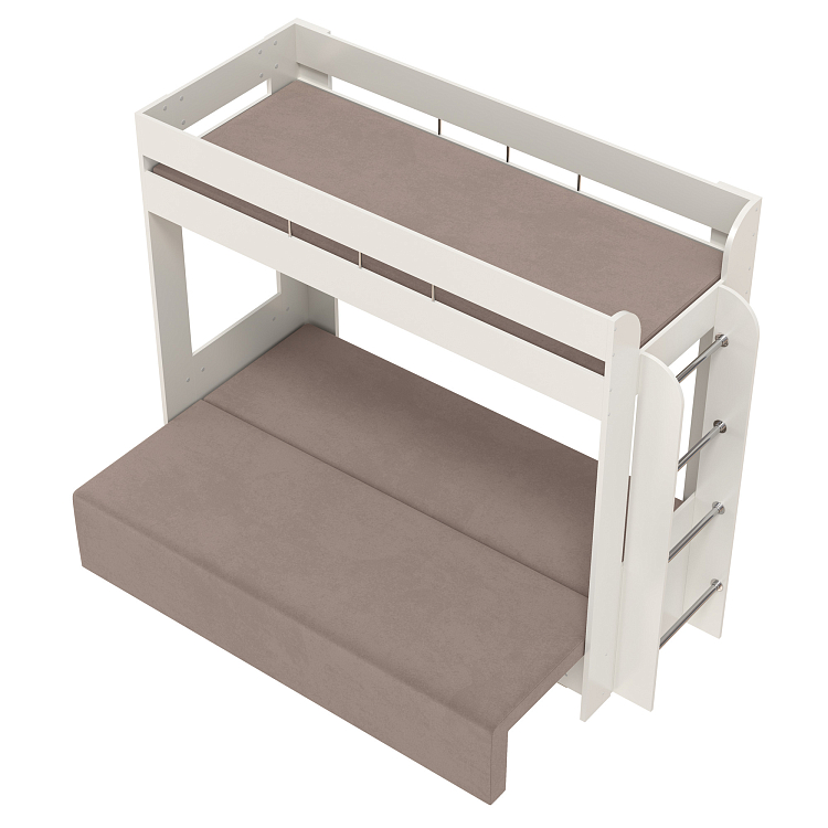 Кровать двухъярусная Немо белый/ткань велюр parma 10 капучино