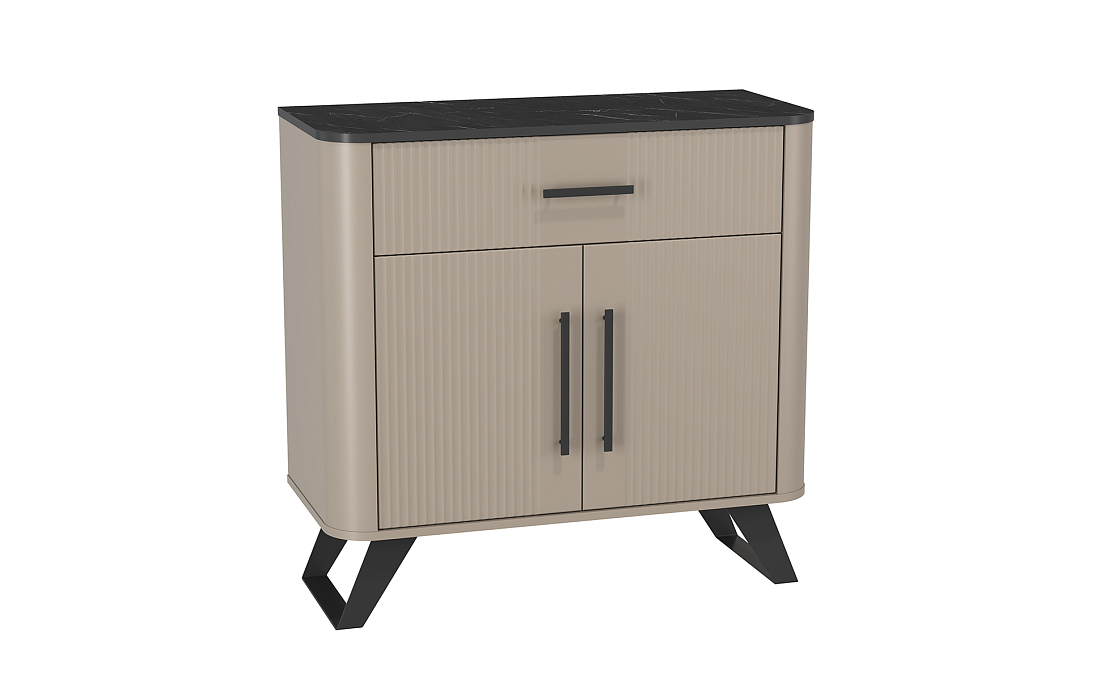 Комод 76.03 Фиделия серый камень/мрамор черный/ДВПО серый камень/ПВХ серый камень/профиль masa decor серый камень