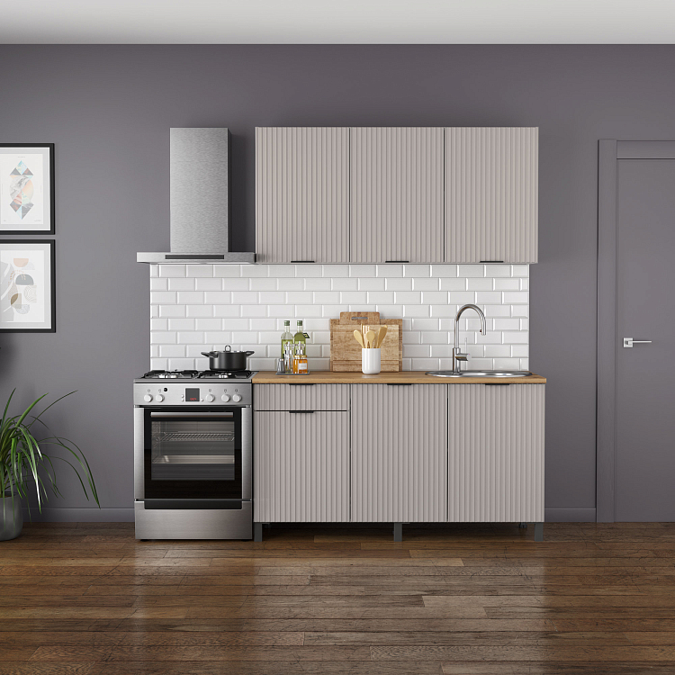 Кухня Венера (1500) МДФ белый/фасад МДФ с ПВХ кашемир фрезерованный/столешница дуб вотан/ДВПО белый