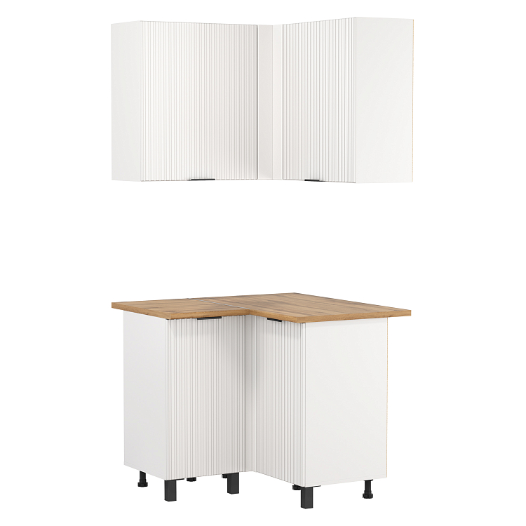 Кухня Венера угловая МДФ белый/фасад МДФ с ПВХ белый матовый фрезерованный/столешница дуб вотан/ДВПО белый