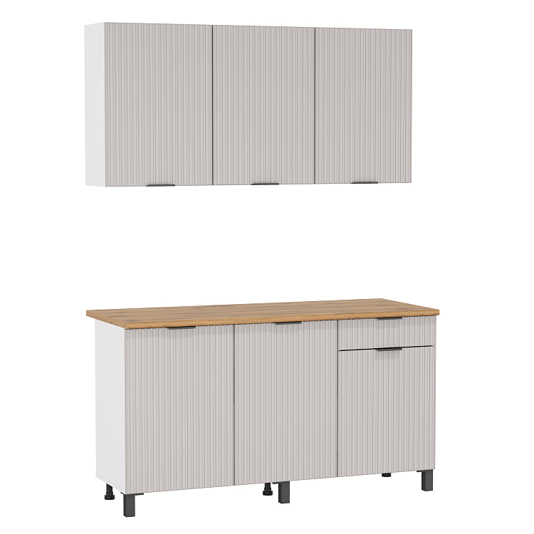 Кухня Венера (1500) МДФ белый/фасад МДФ с ПВХ кашемир фрезерованный/столешница дуб вотан/ДВПО белый