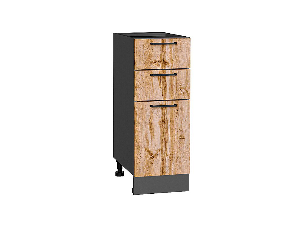 Шкаф нижний с 3-мя ящиками Флэт (816х300х478) graphite/wotan oak 2s